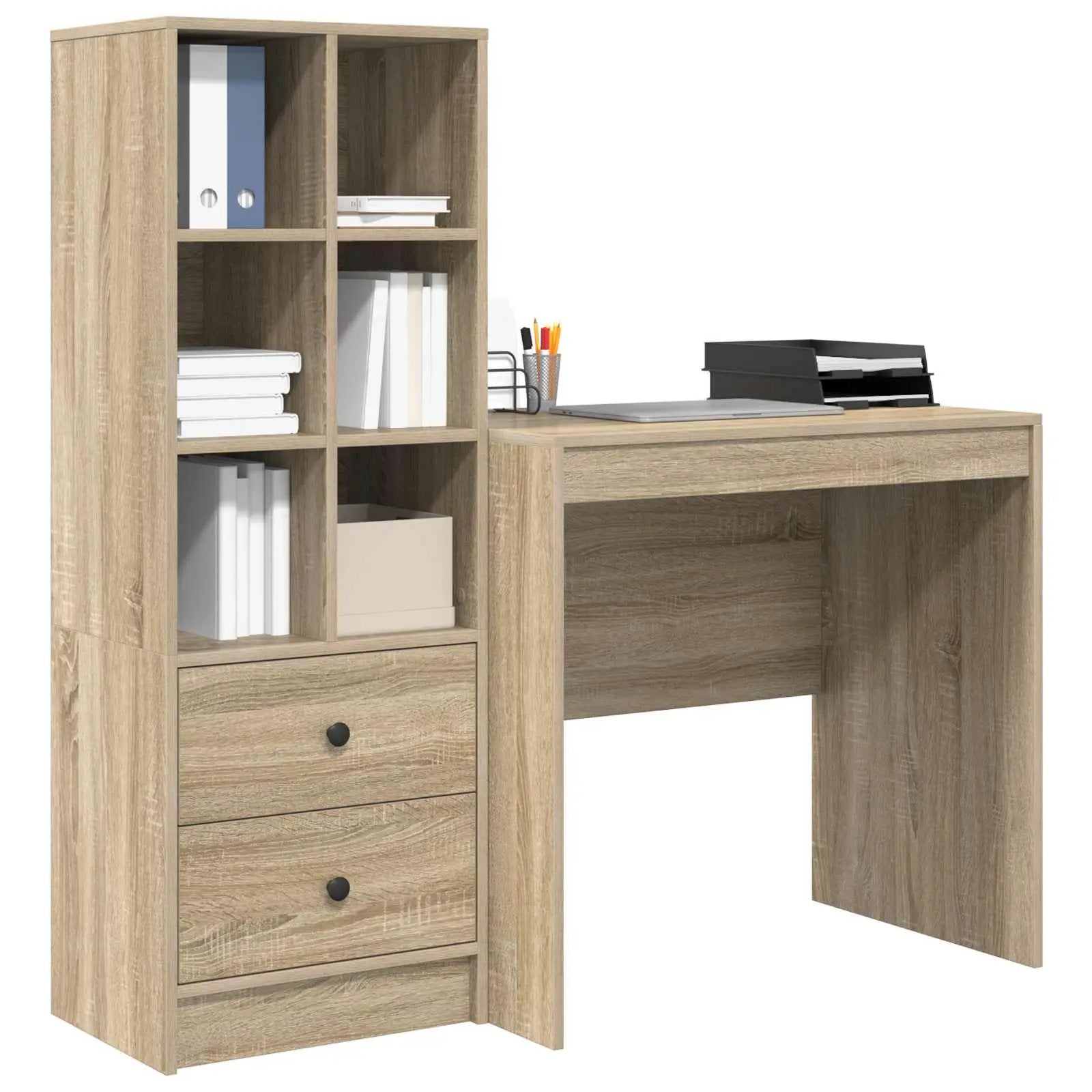 vidaXL vidaXL Desk with Drawer with Shelf with Storage 2 pcs Sonoma Oak - Desk