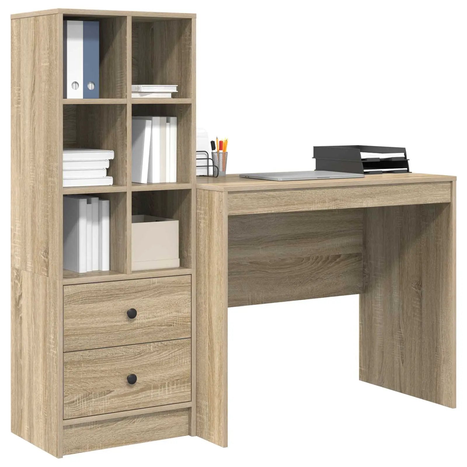 vidaXL vidaXL Desk with Drawer with Shelf with Storage 2 pcs Sonoma Oak - Desk
