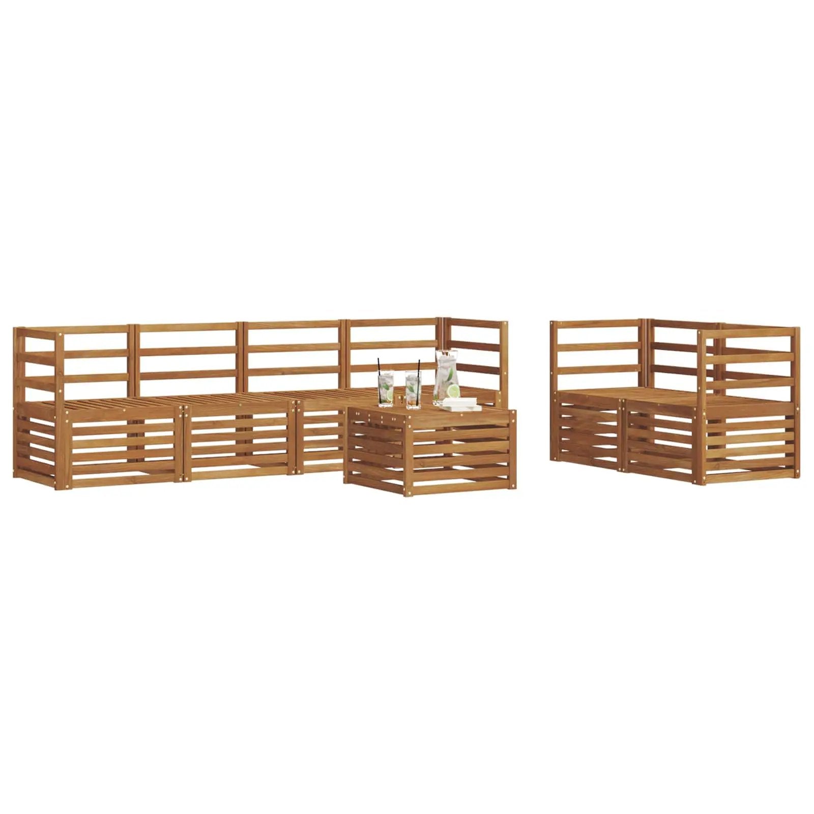 vidaXL vidaXL Outdoor Sofa Set 7 pcs Natural Solid Acacia Wood - Garden Sofa Sets