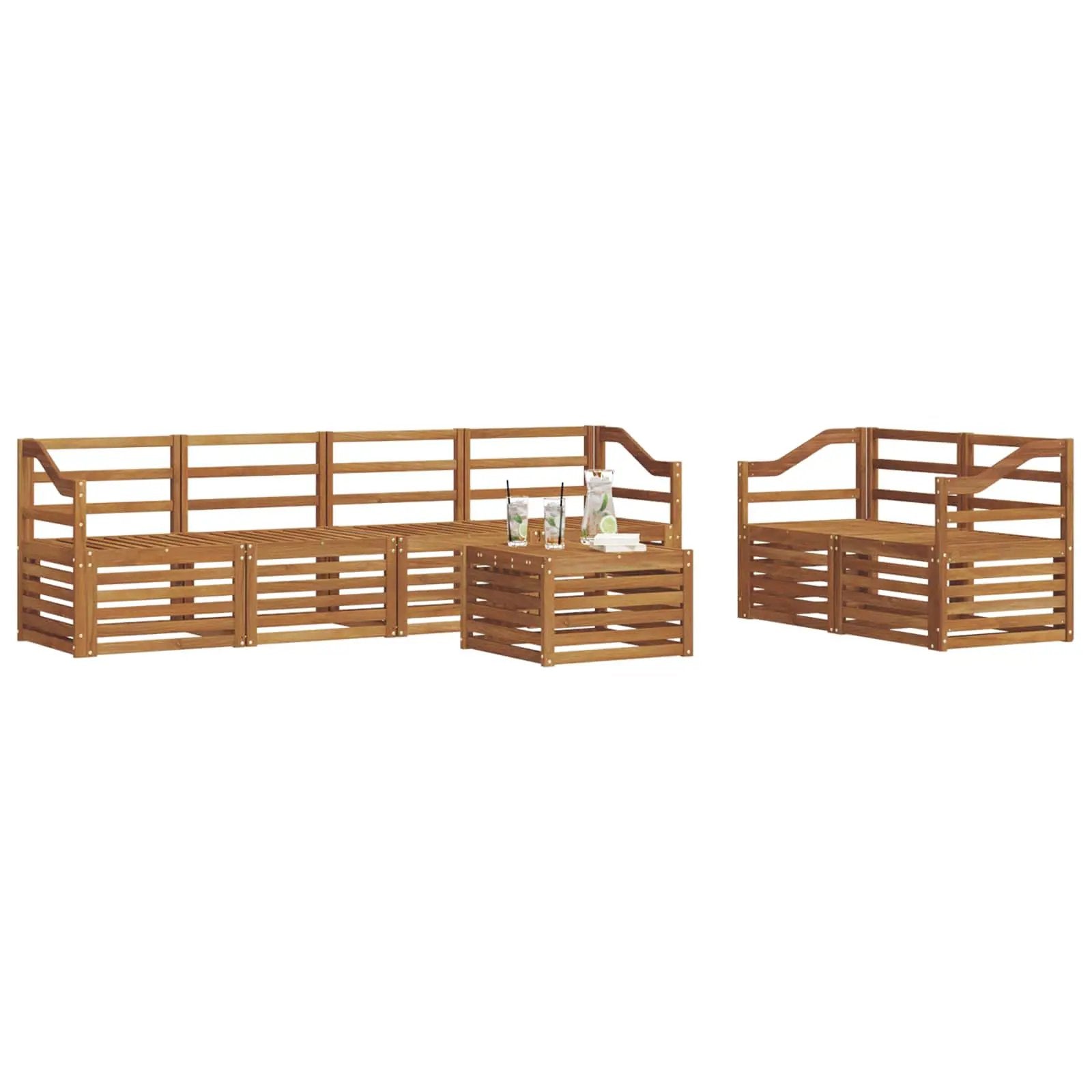 vidaXL vidaXL Outdoor Sofa Set 7 pcs Natural Solid Acacia Wood - Garden Sofa Sets