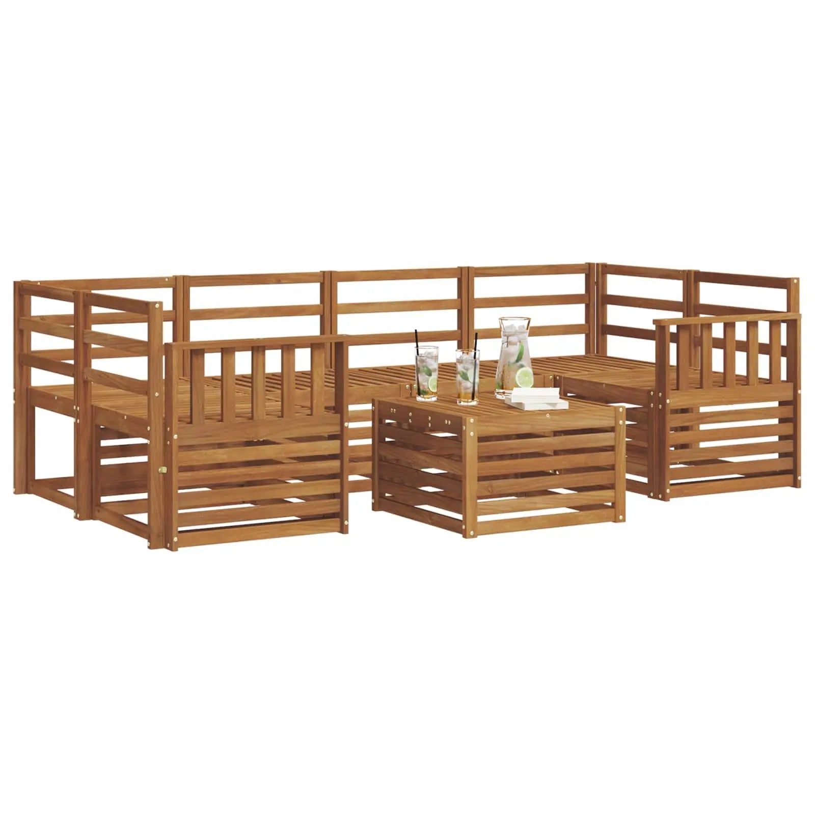 vidaXL vidaXL Outdoor Sofa Set 7 pcs Natural Solid Acacia Wood - Garden Sofa Sets