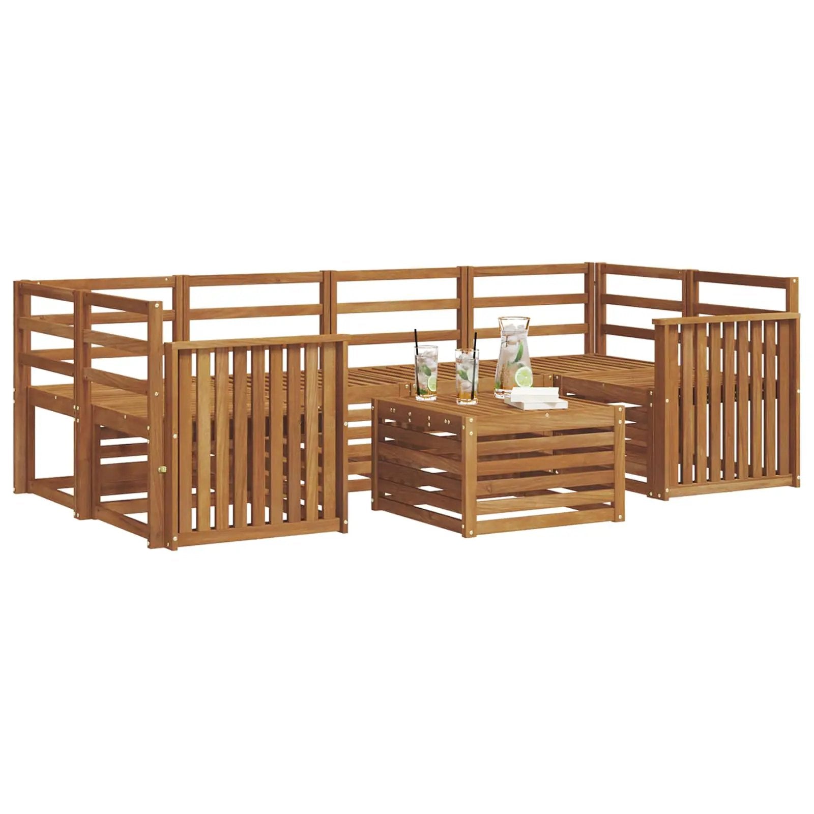 vidaXL vidaXL Outdoor Sofa Set 7 pcs Natural Solid Acacia Wood - Garden Sofa Sets