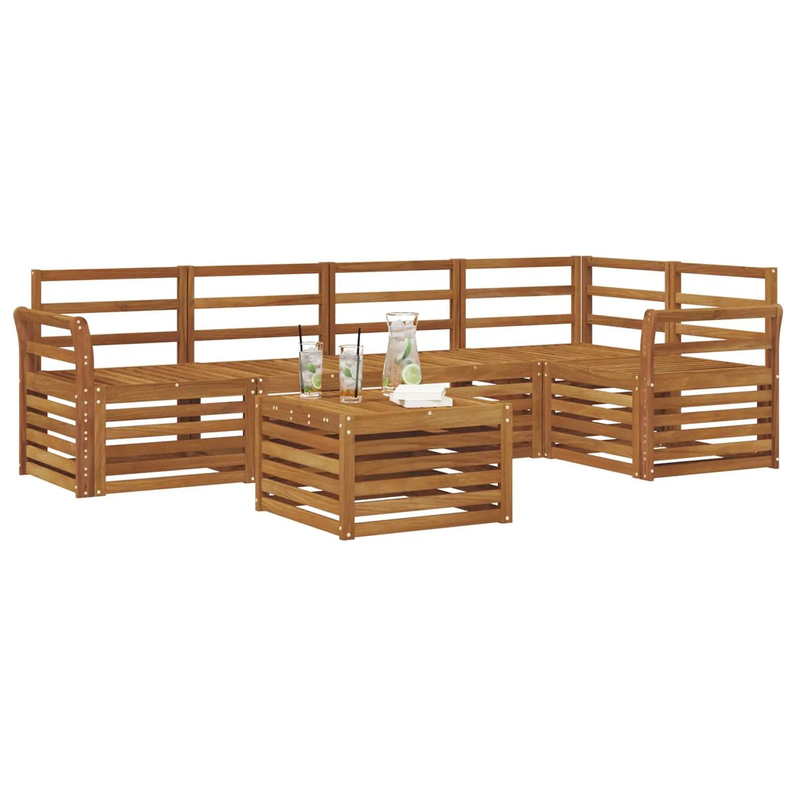 vidaXL vidaXL Sectional Sofa Set 6 pcs Natural Solid Acacia Wood - Garden Sofa Sets