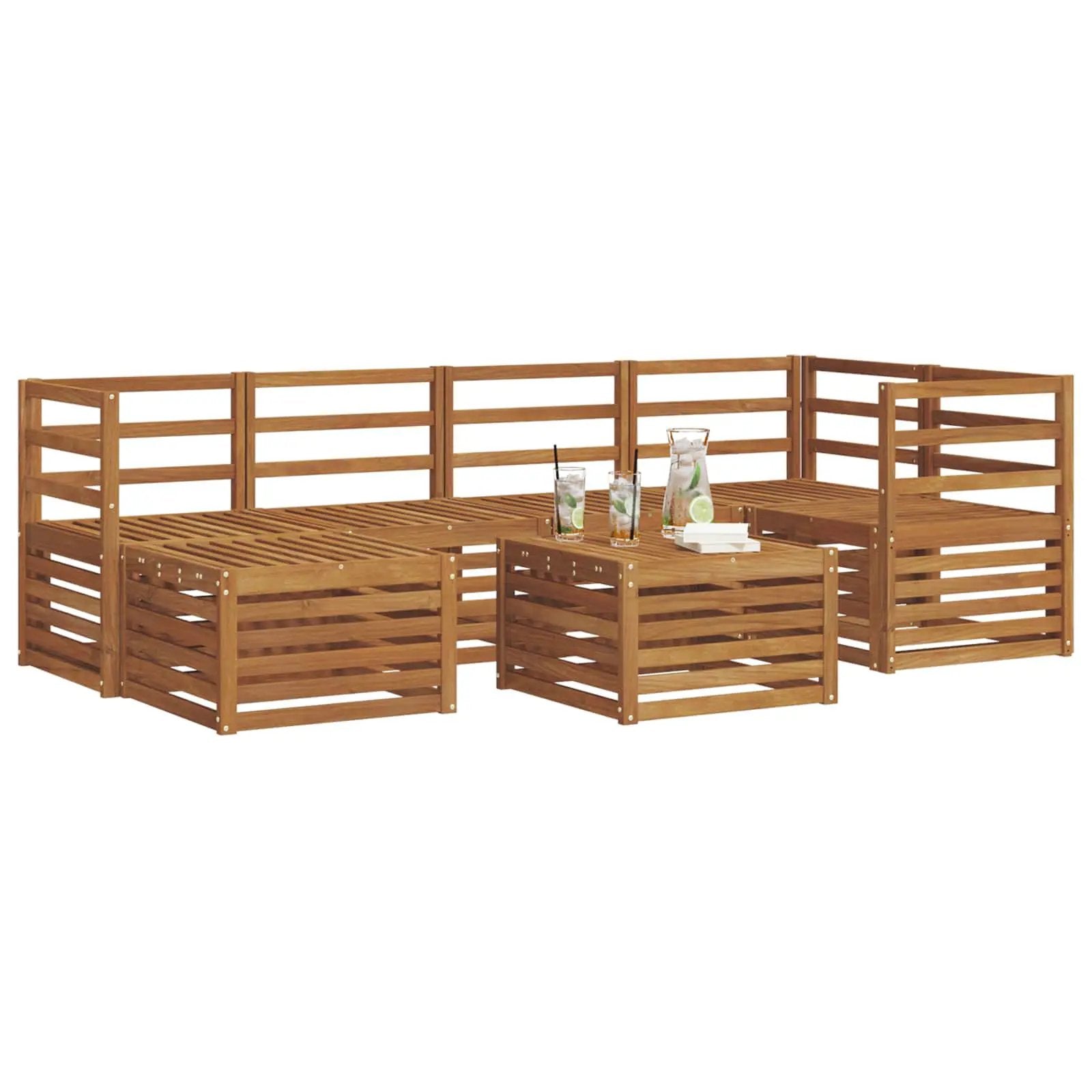 vidaXL vidaXL Sectional Sofa Set 7 pcs Natural Solid Acacia Wood - Garden Sofa Sets