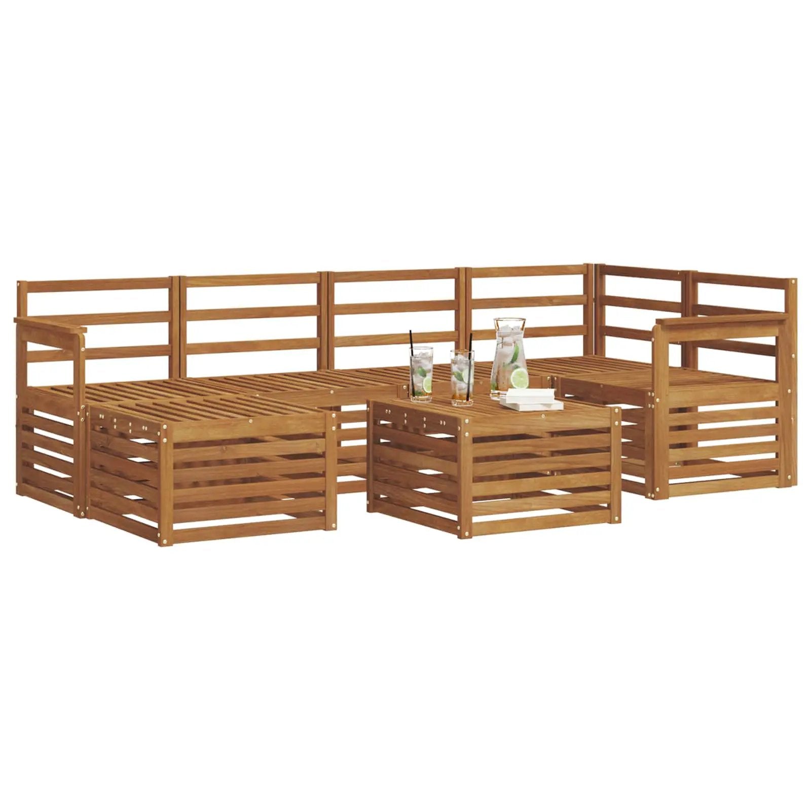 vidaXL vidaXL Sectional Sofa Set 7 pcs Natural Solid Acacia Wood - Garden Sofa Sets