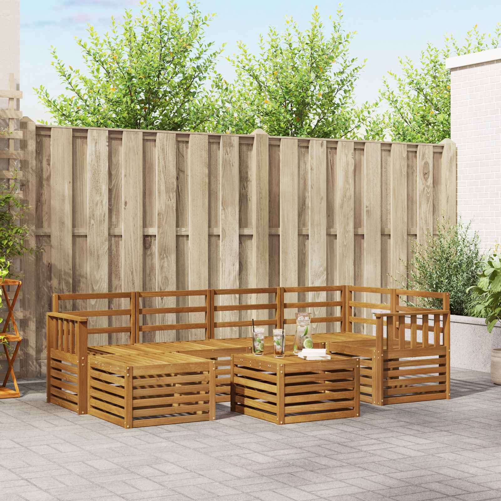 vidaXL vidaXL Sectional Sofa Set 7 pcs Natural Solid Acacia Wood - Garden Sofa Sets
