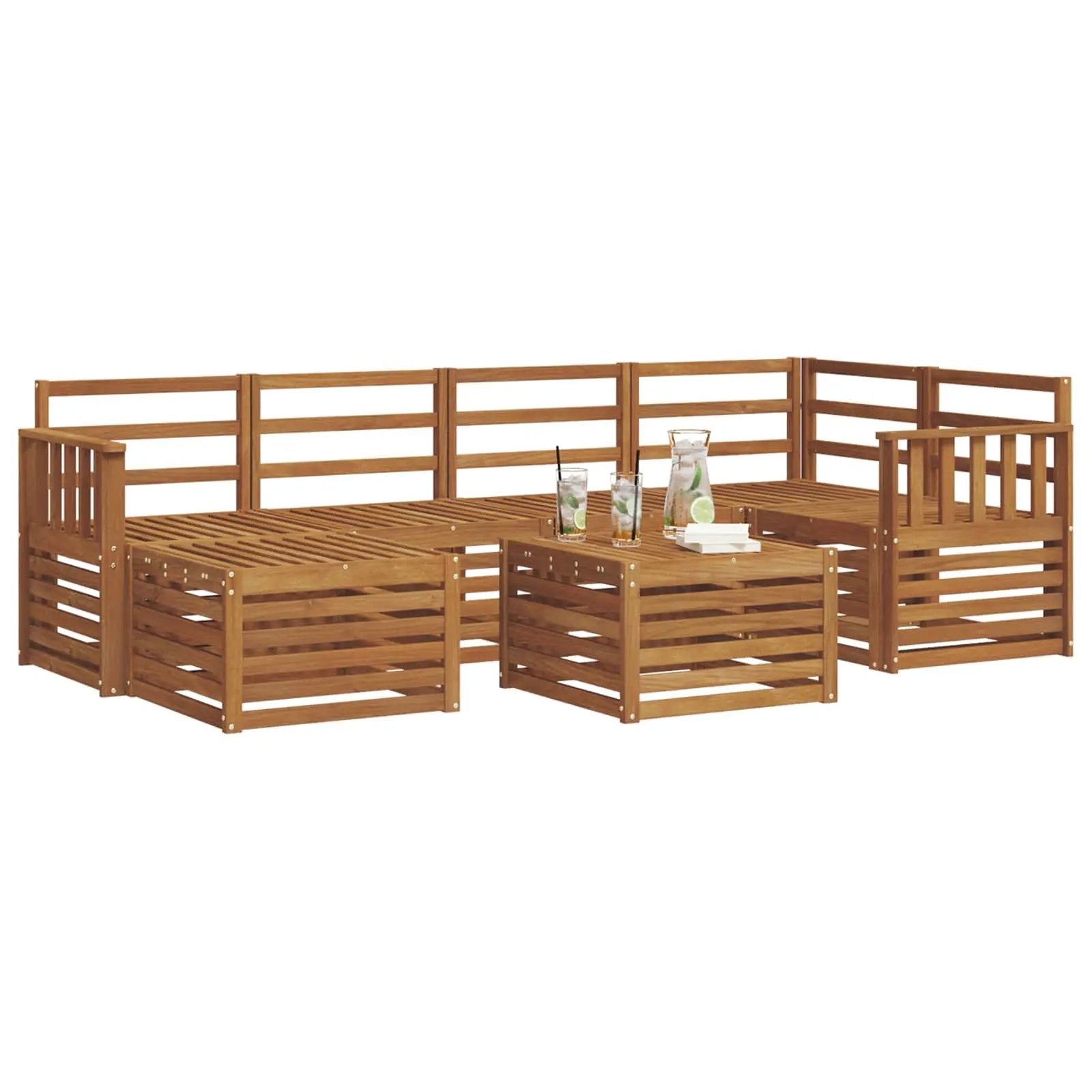 vidaXL vidaXL Sectional Sofa Set 7 pcs Natural Solid Acacia Wood - Garden Sofa Sets