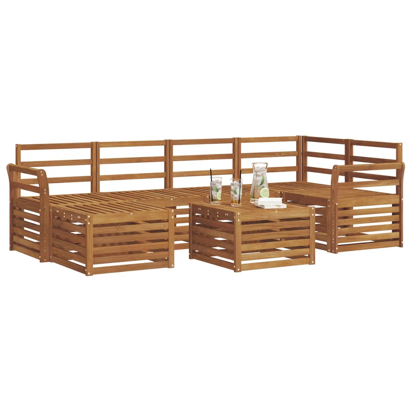 vidaXL vidaXL Sectional Sofa Set 7 pcs Natural Solid Acacia Wood - Garden Sofa Sets