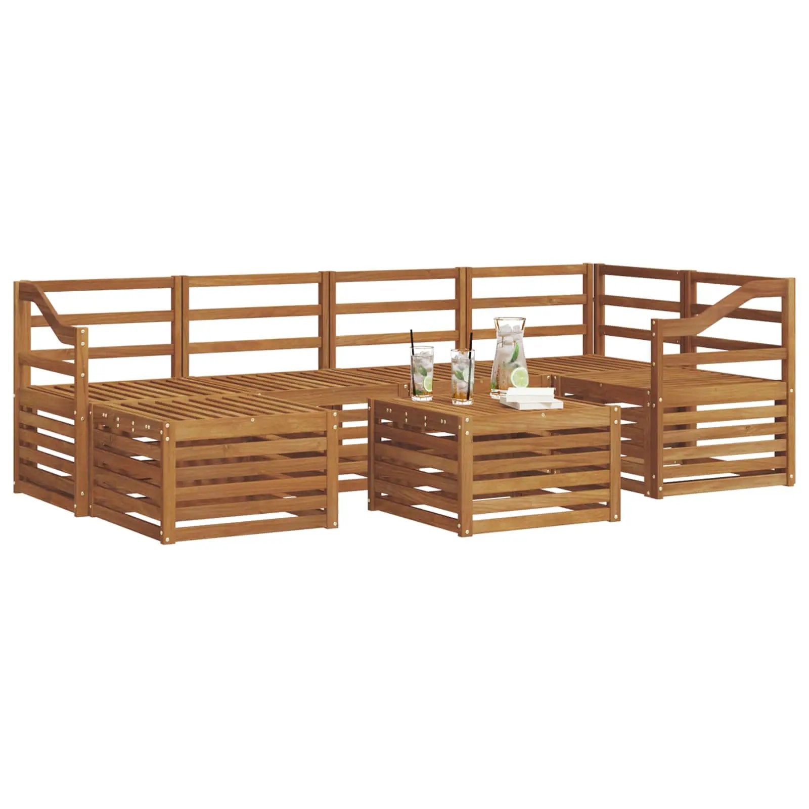 vidaXL vidaXL Sectional Sofa Set 7 pcs Natural Solid Acacia Wood - Garden Sofa Sets