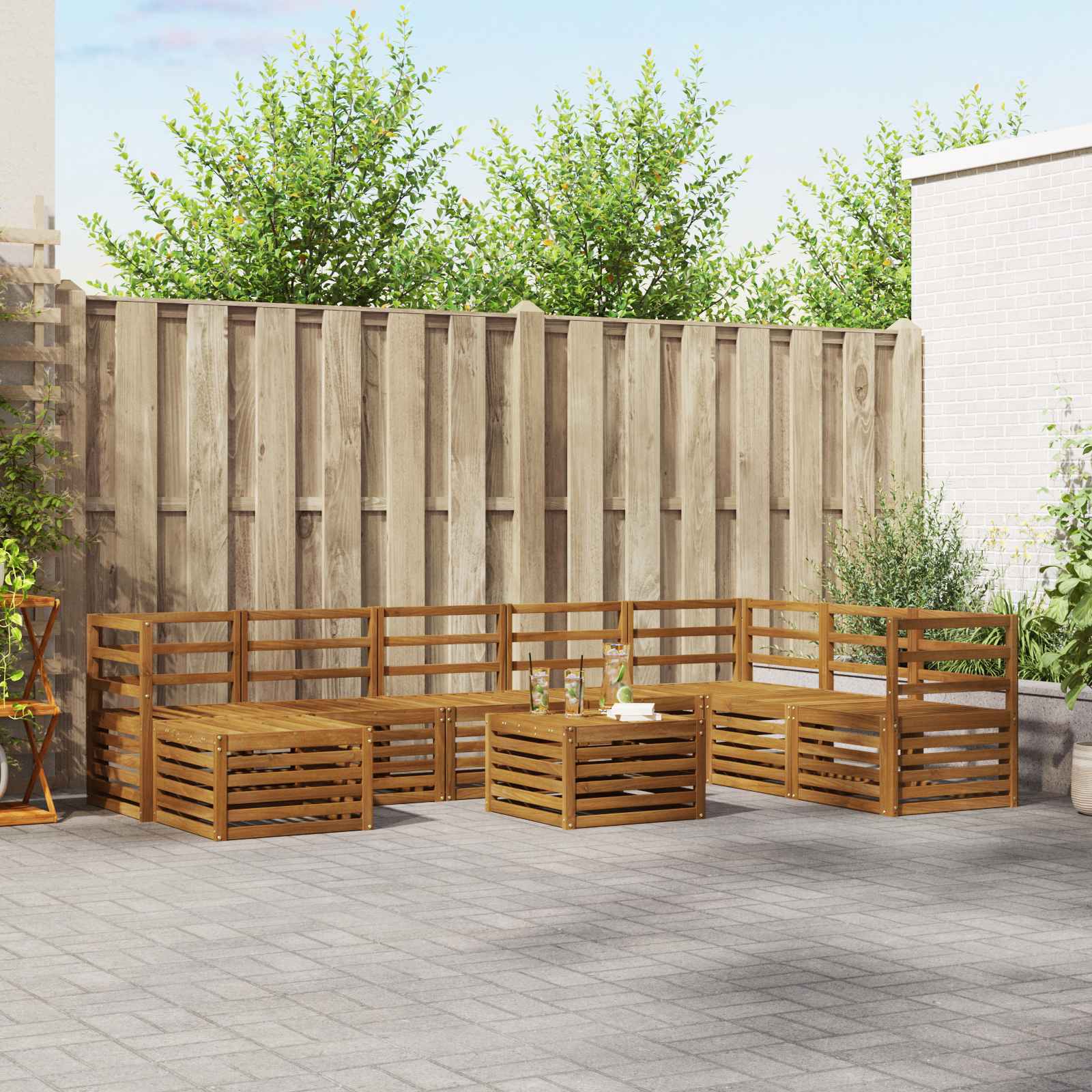 vidaXL vidaXL Outdoor Sofa Set 9 pcs Natural Solid Acacia Wood - Garden Sofa Sets