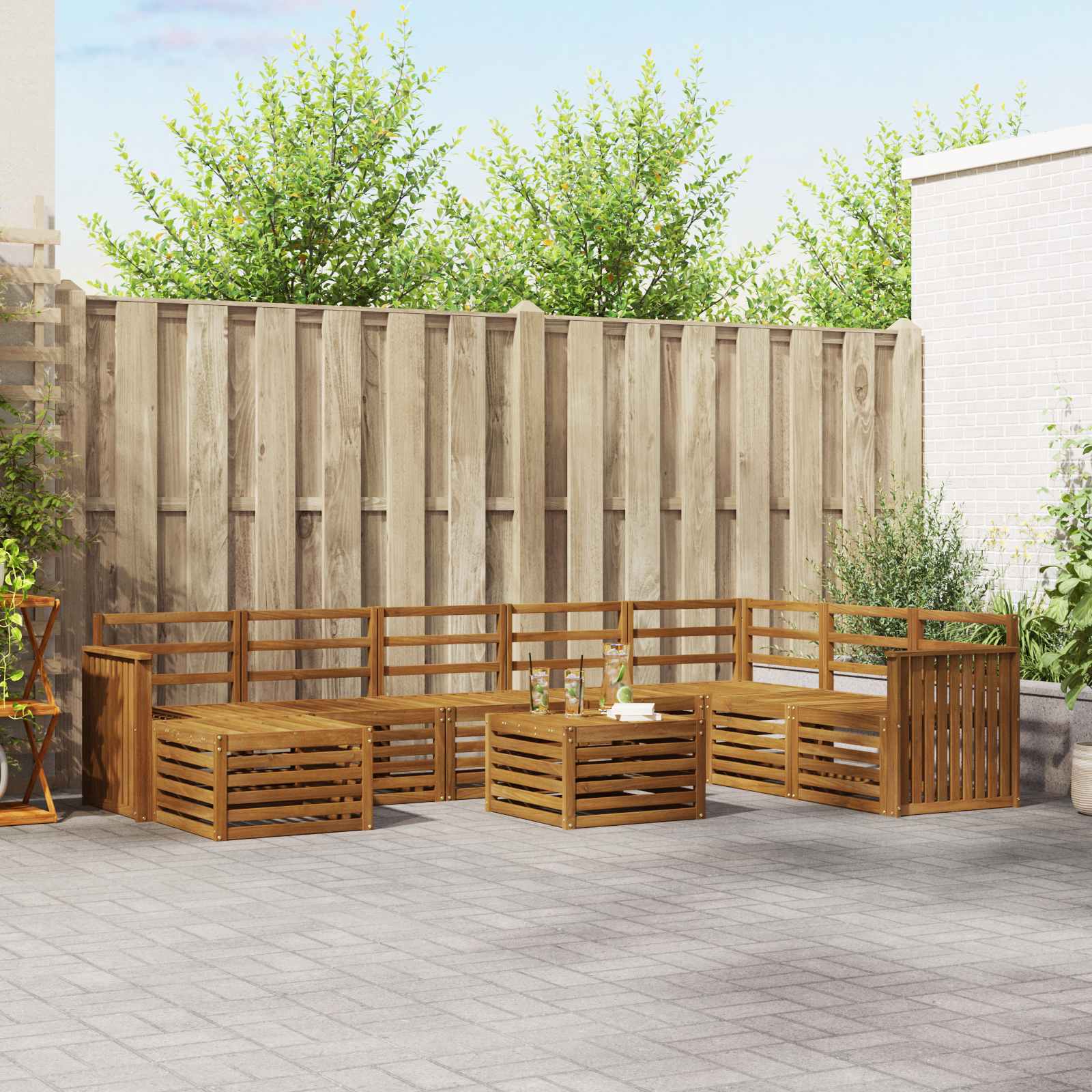 vidaXL vidaXL Outdoor Sofa Set 9 pcs Natural Solid Acacia Wood - Garden Sofa Sets