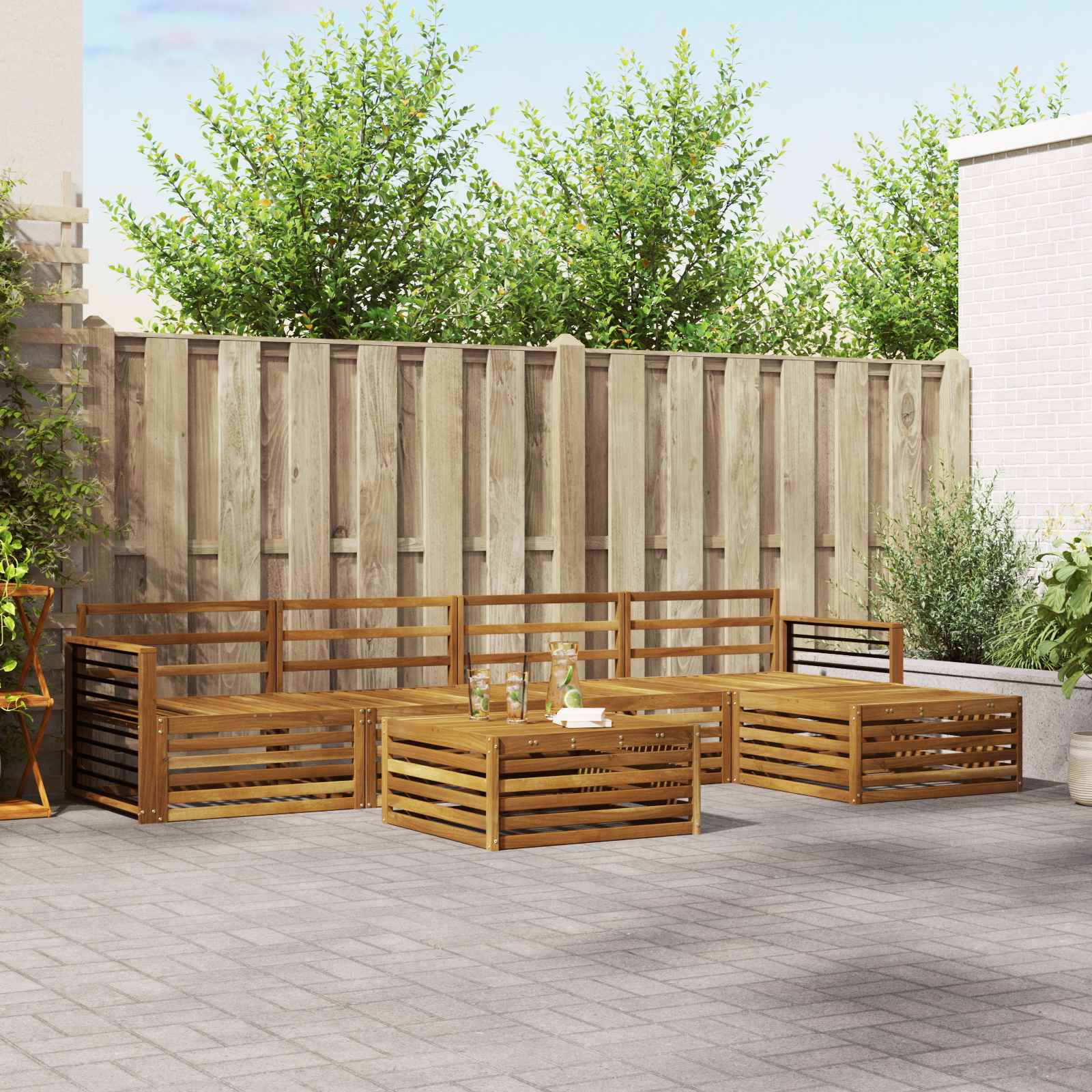 vidaXL vidaXL Outdoor Sofa Set 6 pcs Natural Solid Acacia Wood - Garden Sofa Sets