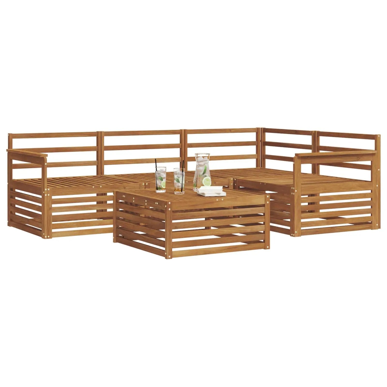 vidaXL vidaXL Outdoor Sofa Set 5 pcs Natural Solid Acacia Wood - Garden Sofa Sets
