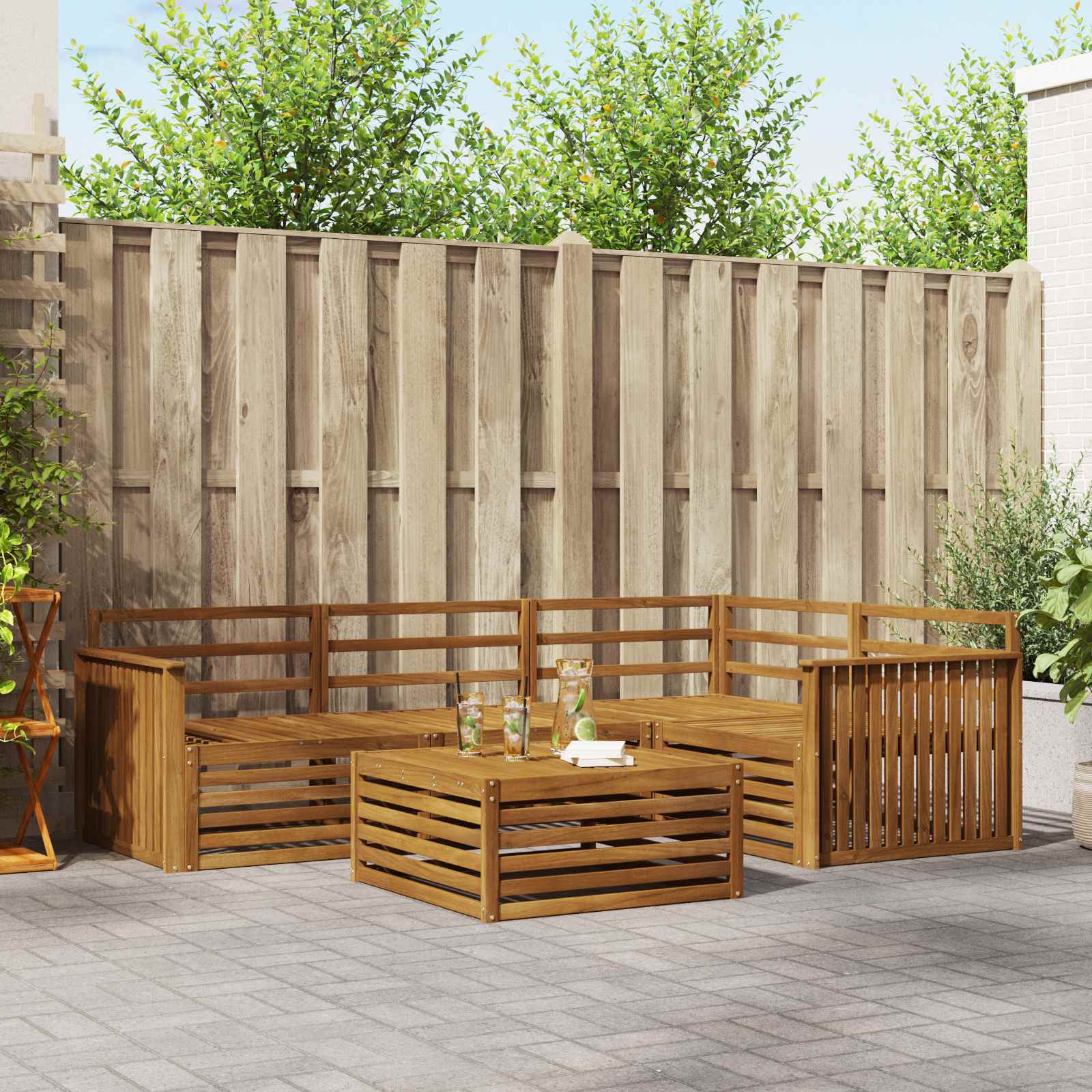 vidaXL vidaXL Outdoor Sofa Set 5 pcs Natural Solid Acacia Wood - Garden Sofa Sets