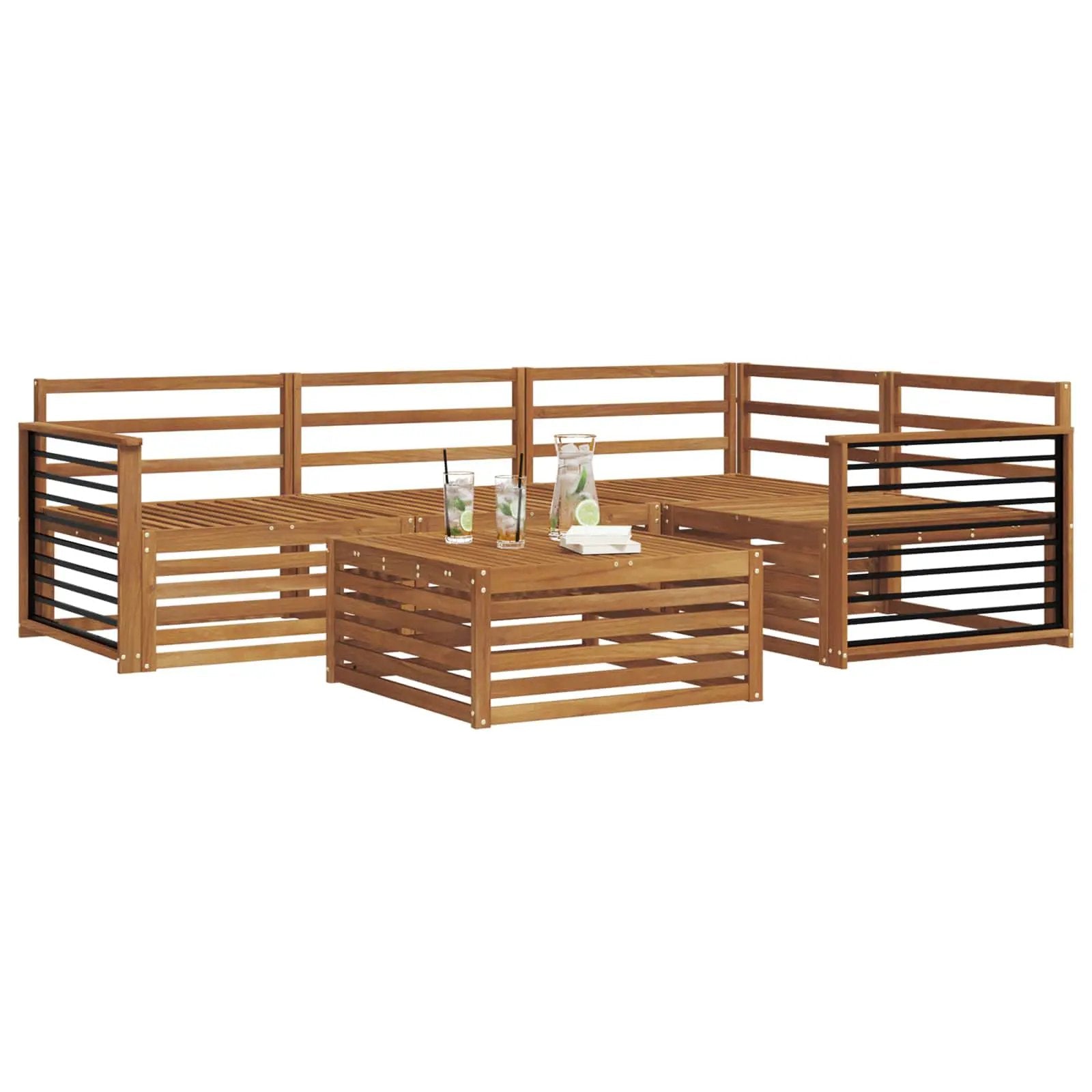 vidaXL vidaXL Outdoor Sofa Set 5 pcs Natural Solid Acacia Wood - Garden Sofa Sets