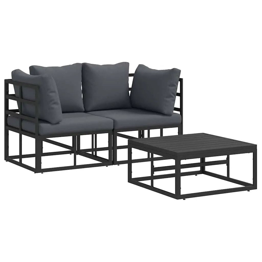 vidaXL vidaXL Garden Sofa Set 3 pcs Black Metal - Garden Sofa Sets