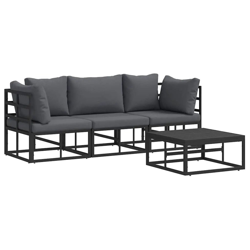 vidaXL vidaXL Garden Sofa Set 4 pcs Black Metal - Garden Sofa Sets
