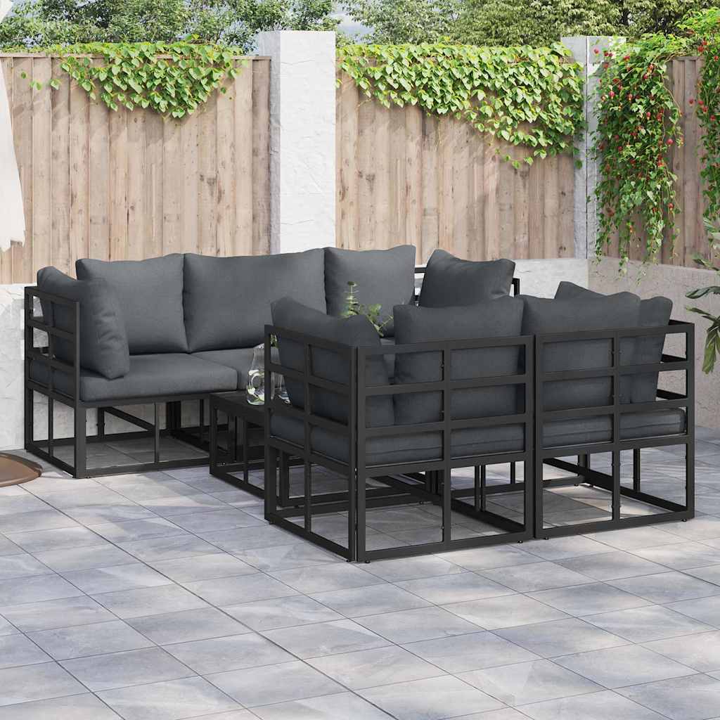 vidaXL vidaXL Garden Sofa Set with Cushion 6 pcs Black Steel - Garden Sofa Sets