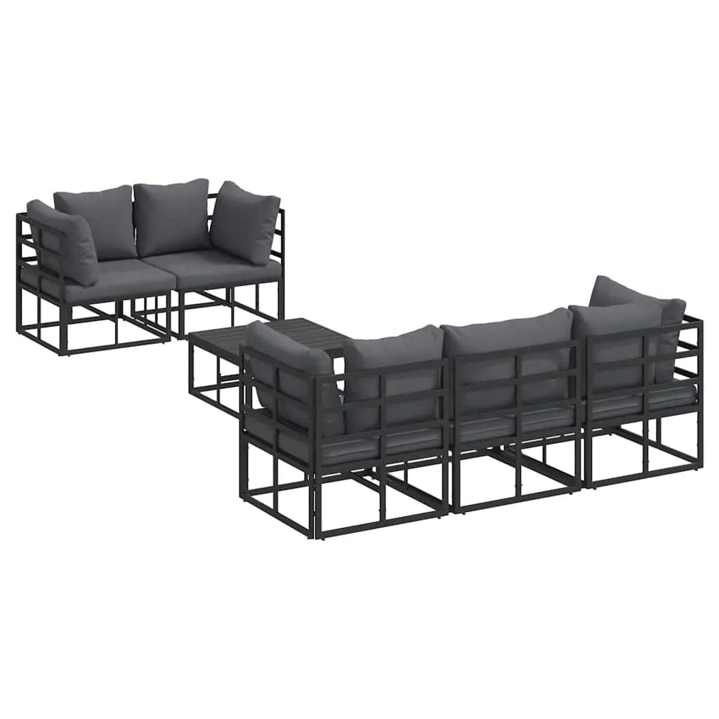 vidaXL vidaXL Garden Sofa Set with Cushion 6 pcs Black Steel - Garden Sofa Sets