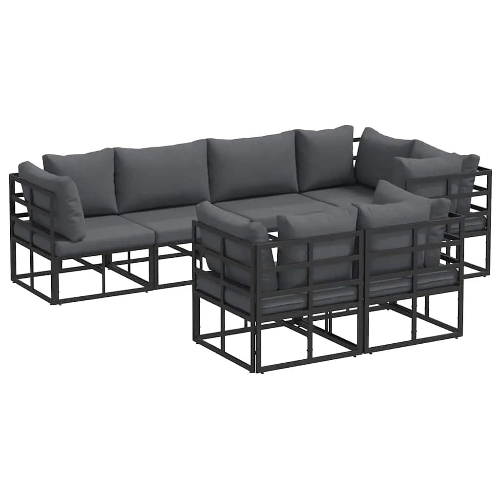 vidaXL vidaXL Garden Sofa Set with Cushion 7 pcs Black Steel - Garden Sofa Sets