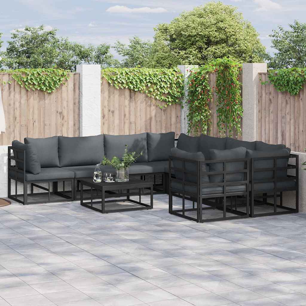vidaXL vidaXL Garden Sofa Set with Cushion 8 pcs Black Steel - Garden Sofa Sets