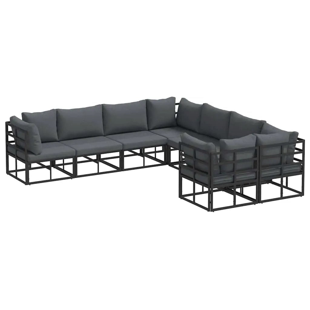 vidaXL vidaXL Garden Sofa Set with Cushion 8 pcs Black Steel - Garden Sofa Sets