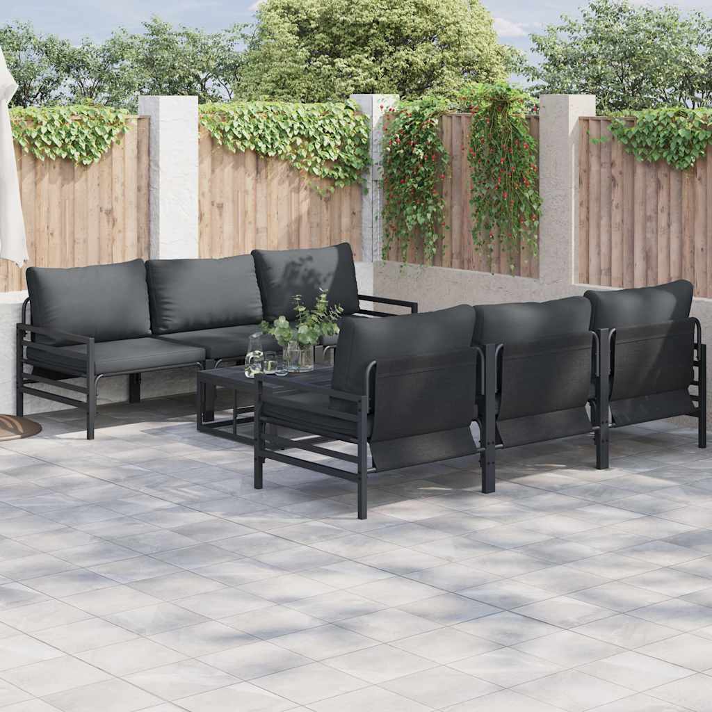 vidaXL vidaXL Garden Sofa Set with Cushion 7 pcs Black Steel - Garden Sofa Sets