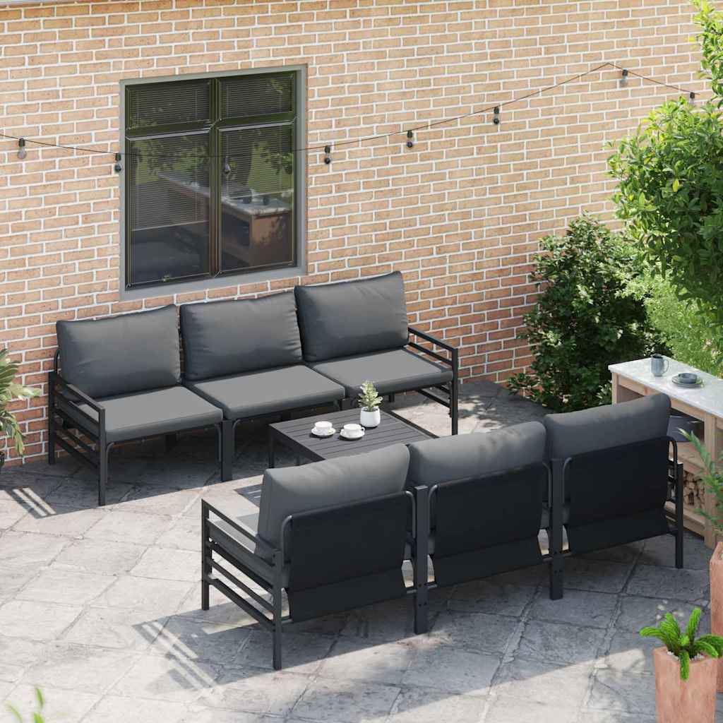 vidaXL vidaXL Garden Sofa Set with Cushion 7 pcs Black Steel - Garden Sofa Sets