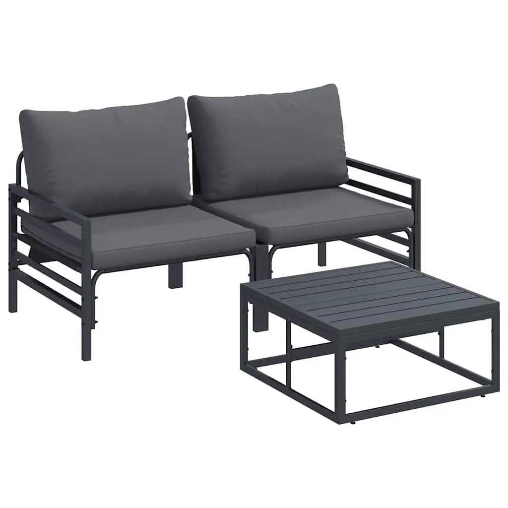 vidaXL vidaXL Garden Sofa Set with Cushion 3 pcs Black Steel - Garden Sofa Sets
