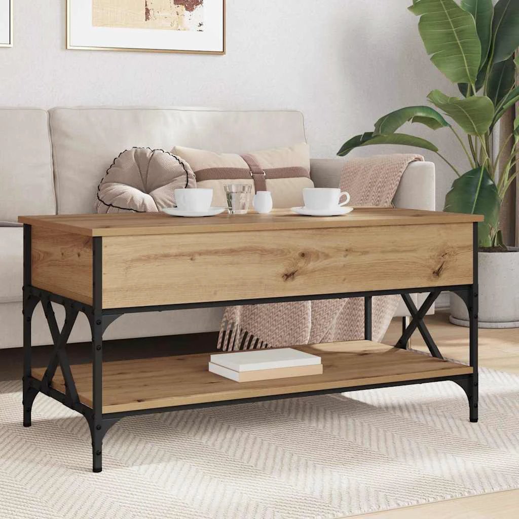 VidaXL Coffee Table 100x50x50cm Lift Top Oak Engineered Wood Living Room Industrial Style by vidaXL