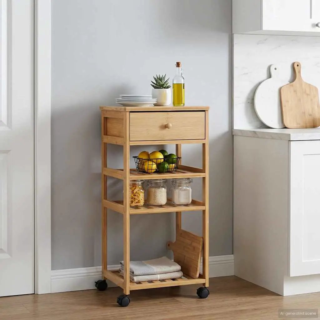 vidaXL Kitchen Trolley with Wheels Natural 37 x 36 x 80 cm Bamboo - from vidaXL