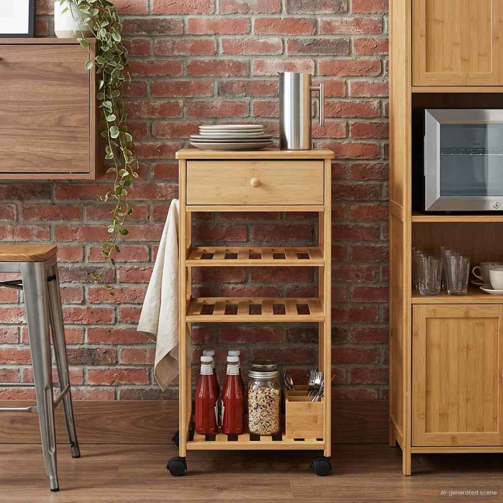 vidaXL Kitchen Trolley with Wheels Natural 37 x 36 x 80 cm Bamboo - from vidaXL