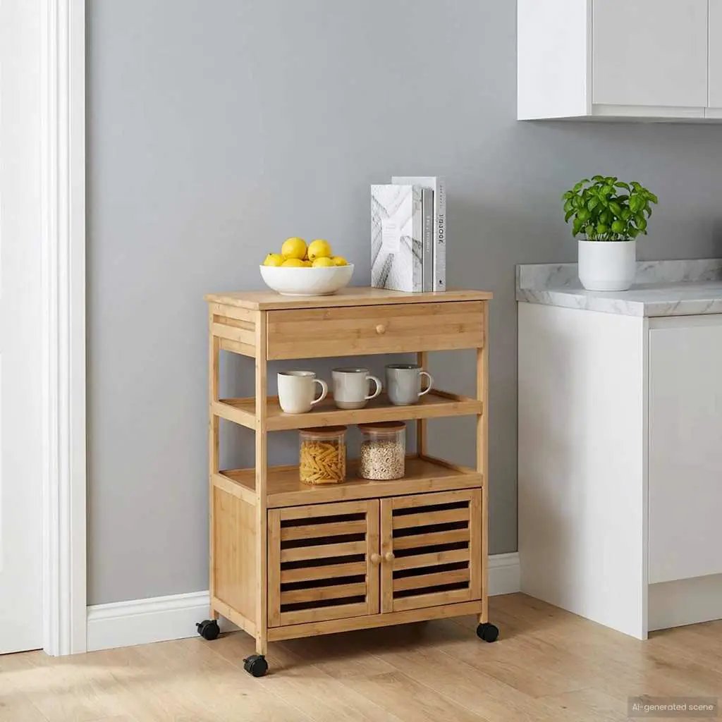 vidaXL Kitchen Trolley with Wheels Natural 59.5 x 36 x 82 cm Bamboo - from vidaXL