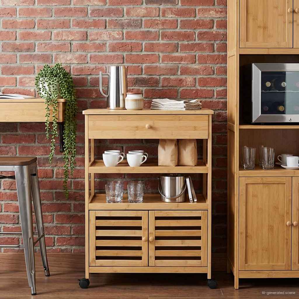 vidaXL Kitchen Trolley with Wheels Natural 59.5 x 36 x 82 cm Bamboo - from vidaXL