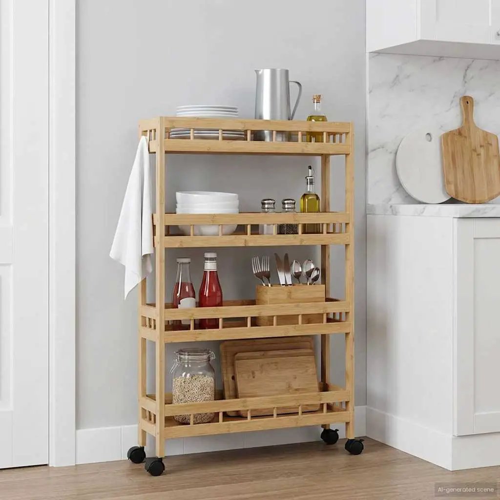 vidaXL Kitchen Trolley with Wheels Natural 60 x 18 x 97 cm Bamboo - from vidaXL