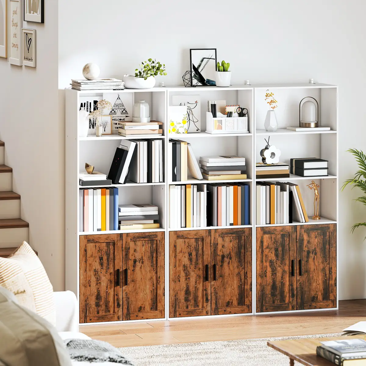 HOMCOM HOMCOM 5-Tier Bookcase, Tall Bookshelf with Adjustable Shelf, Rustic Brown - Bookcase
