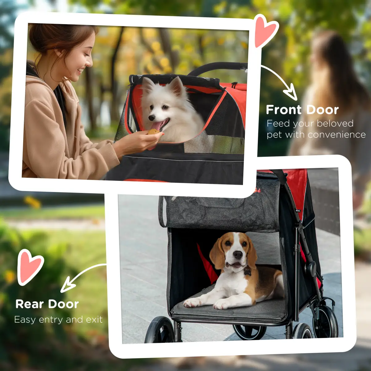 PawHut PawHut Foldable Dog Carriage w/ Universal Wheels, Shock Absorber - Red - Pet Carrier