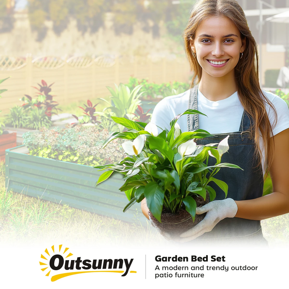 Premium Raised Garden Bed 120x120cm Open Bottom Vegetables by Outsunny