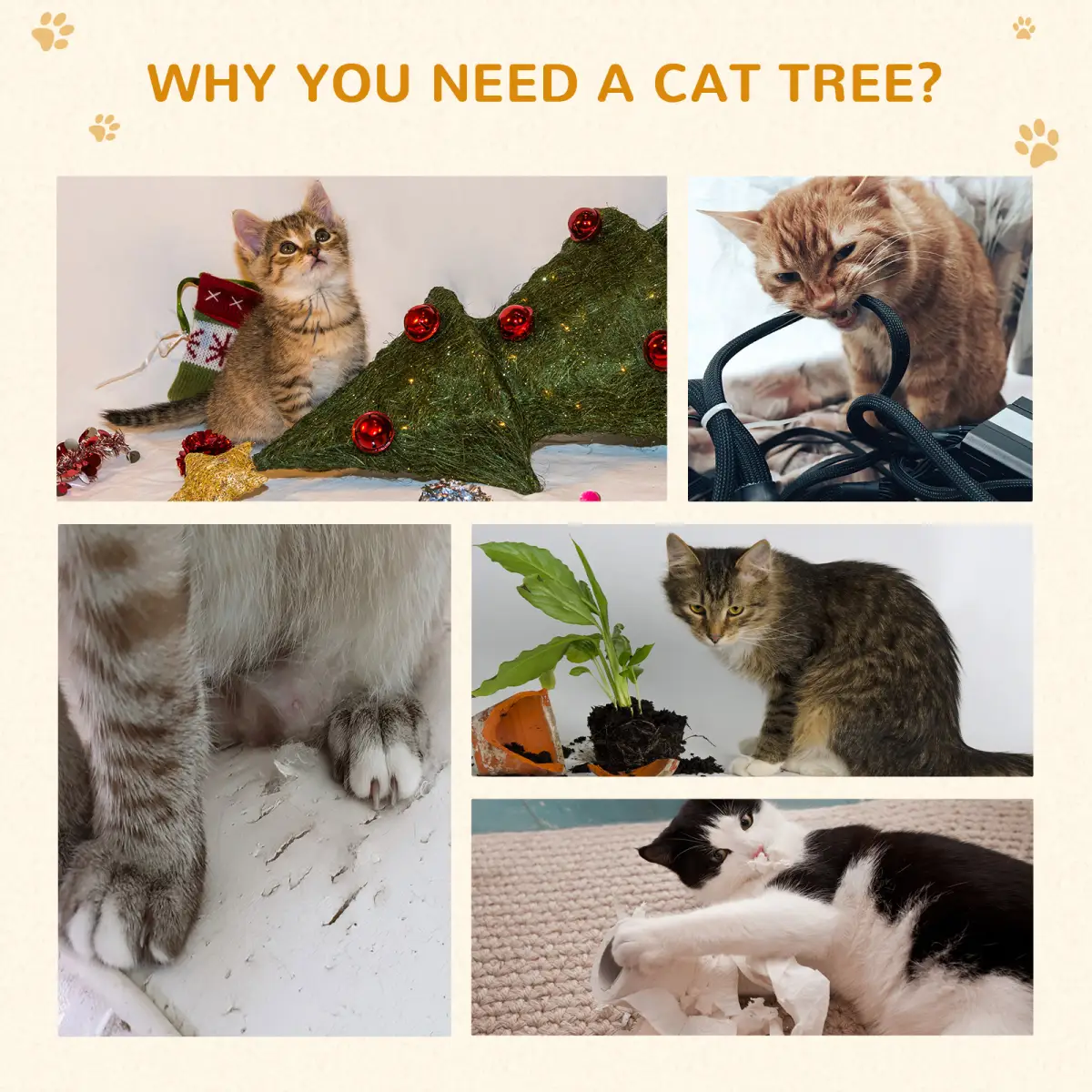Pawhut Cat Tree Kitty Activity Play Center Scratching Scratcher House Furniture 170CM - Cat Tree