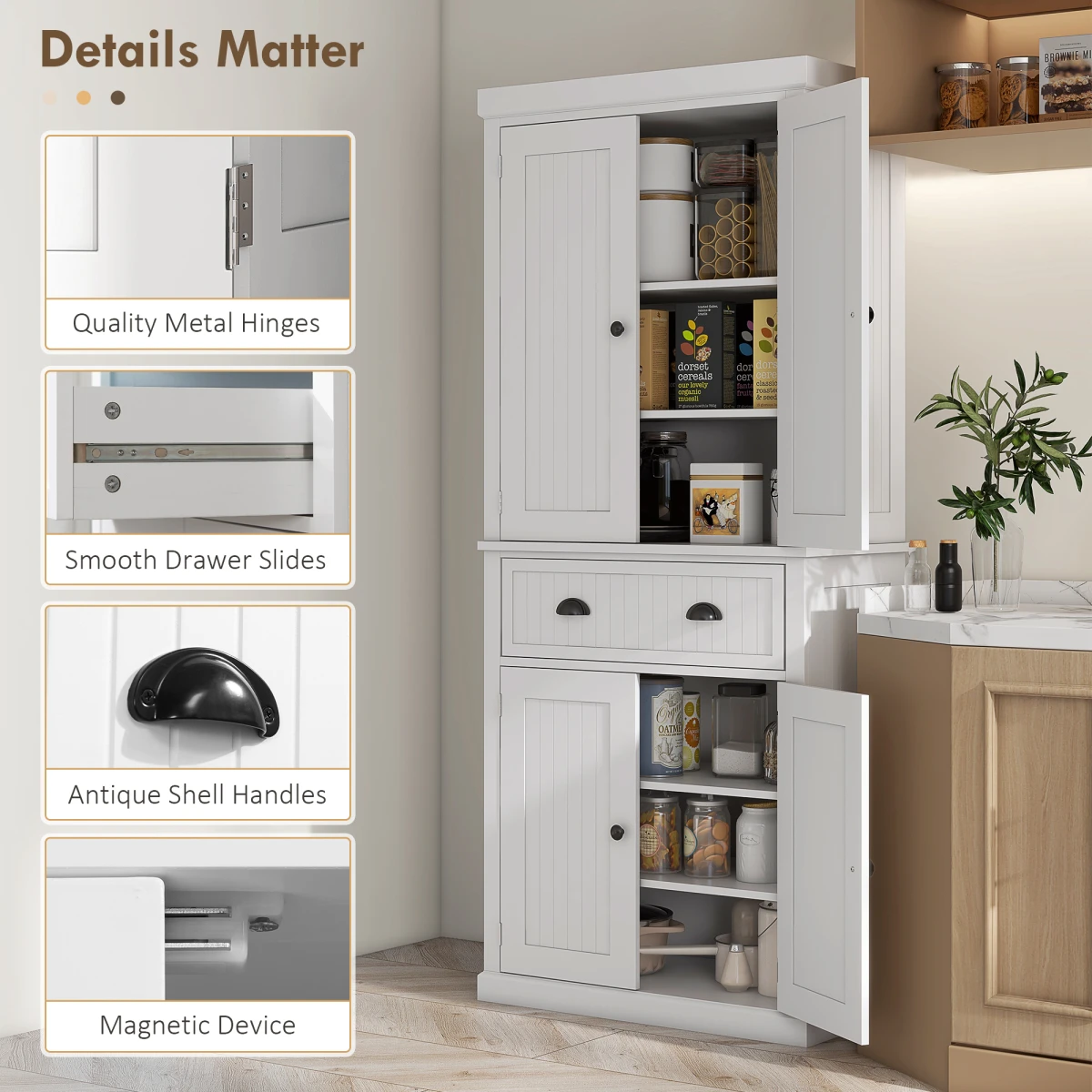 HOMCOM White Freestanding Cabinet 72x30 Drawers Kitchen - Sideboard