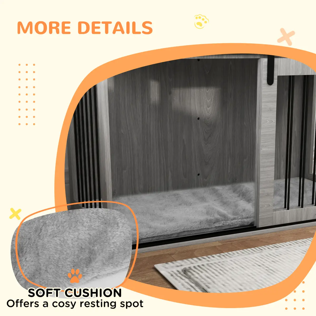 PawHut PawHut Dog Crate Furniture with Removable Cushion for XL-sized Dogs - Grey - Dog Crate