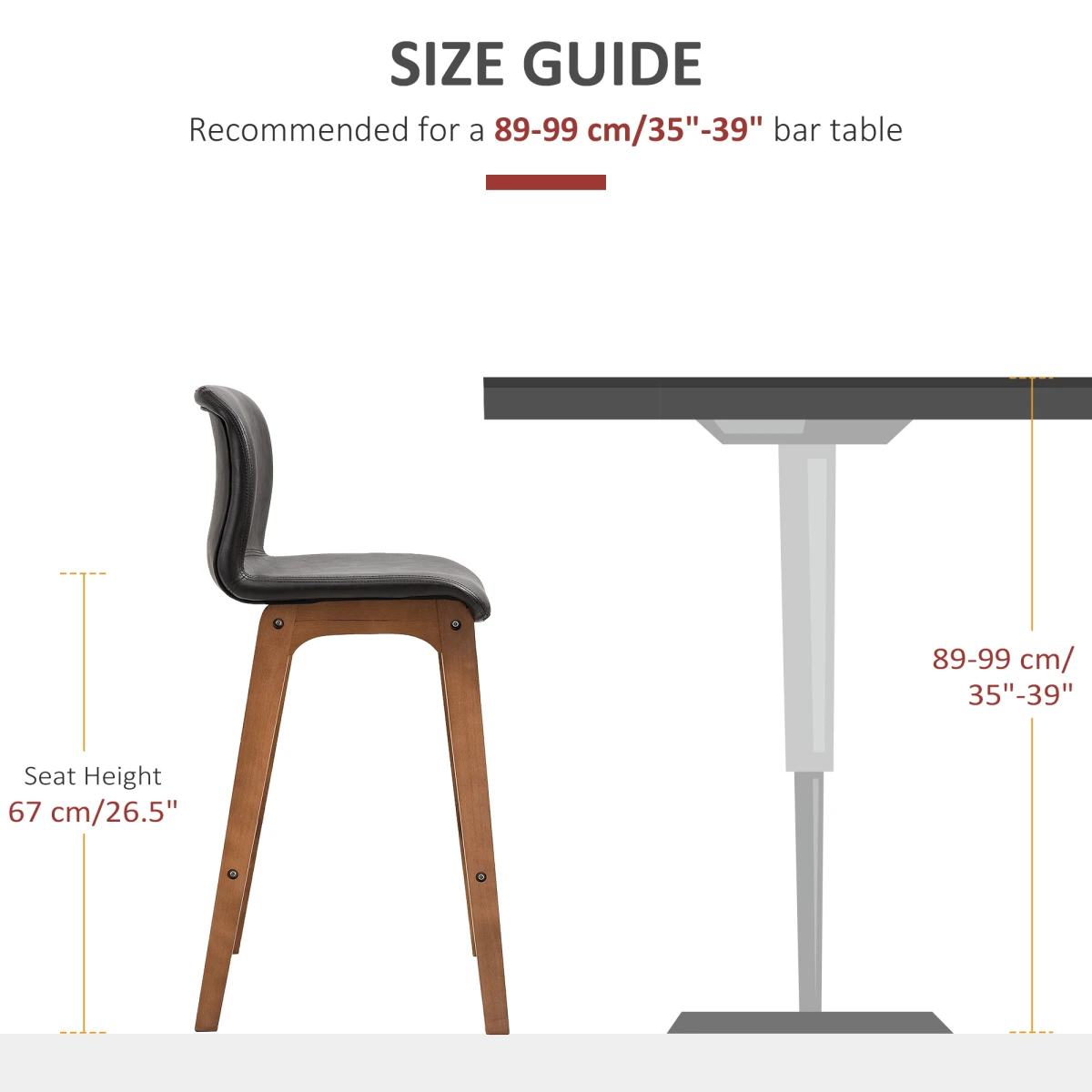 HOMCOM 2 Pcs 93cm Faux Leather Bar Stools Wooden Frame Footrest Padding High Back Brown -