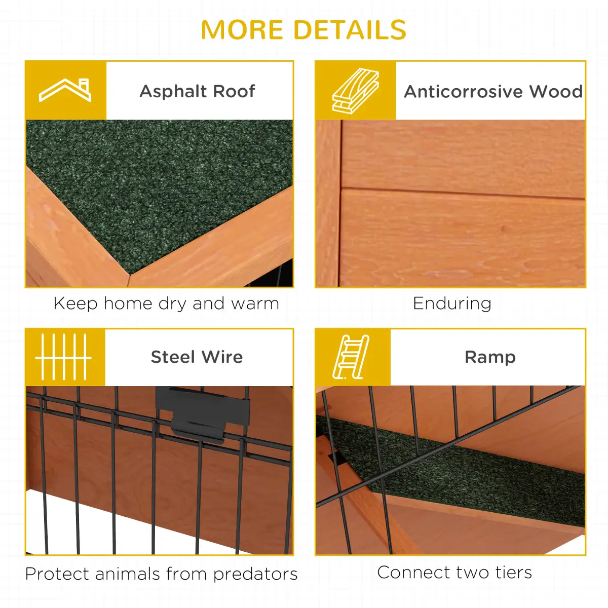 PawHut PawHut Wooden Rabbit Hutch Antiseptic Outdoor, for 1-2 Rabbits, Orange - Rabbit Hutch