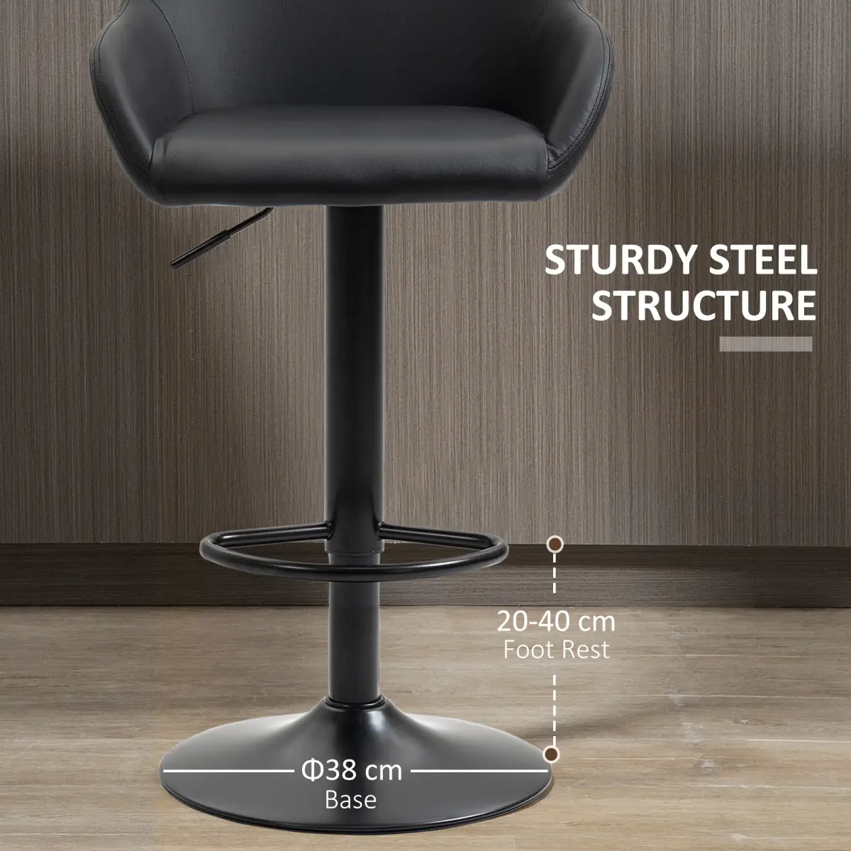 HOMCOM Set of 2, Swivel Barstools with Footrest and Backrest, PU Leather Black - Bar Stool