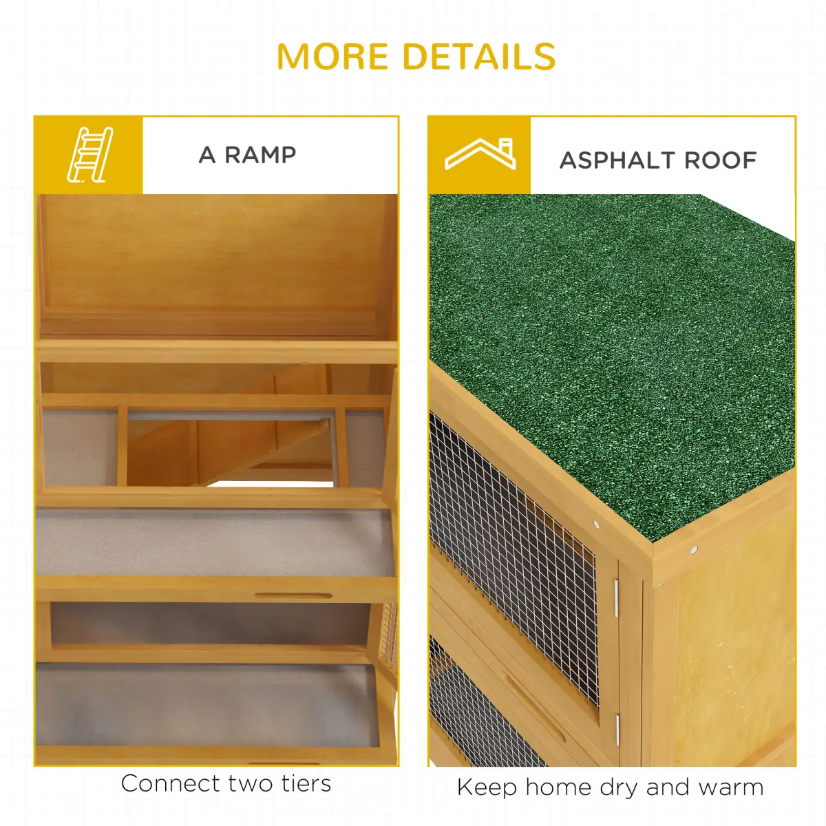 PawHut PawHut Double Decker Rabbit Hutch Bunny Cage Pet House Outdoor with Tray, Yellow - Rabbit Hutch