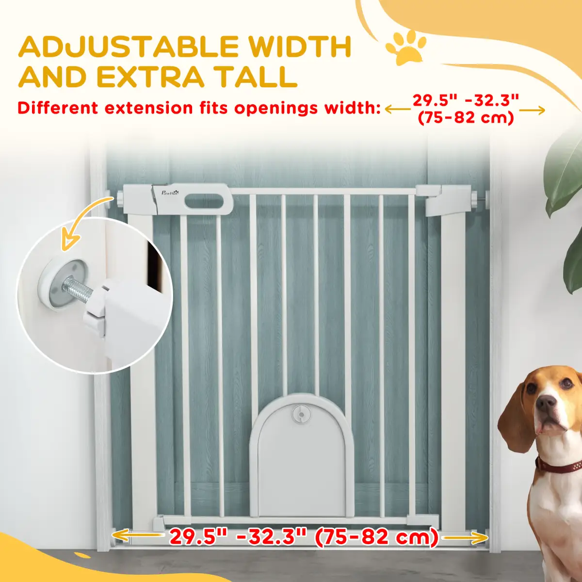 PawHut PawHut 75-82 cm Pet Safety Gate Pressure Fit Stair w/ Small Door Double Locking - Pet Gate