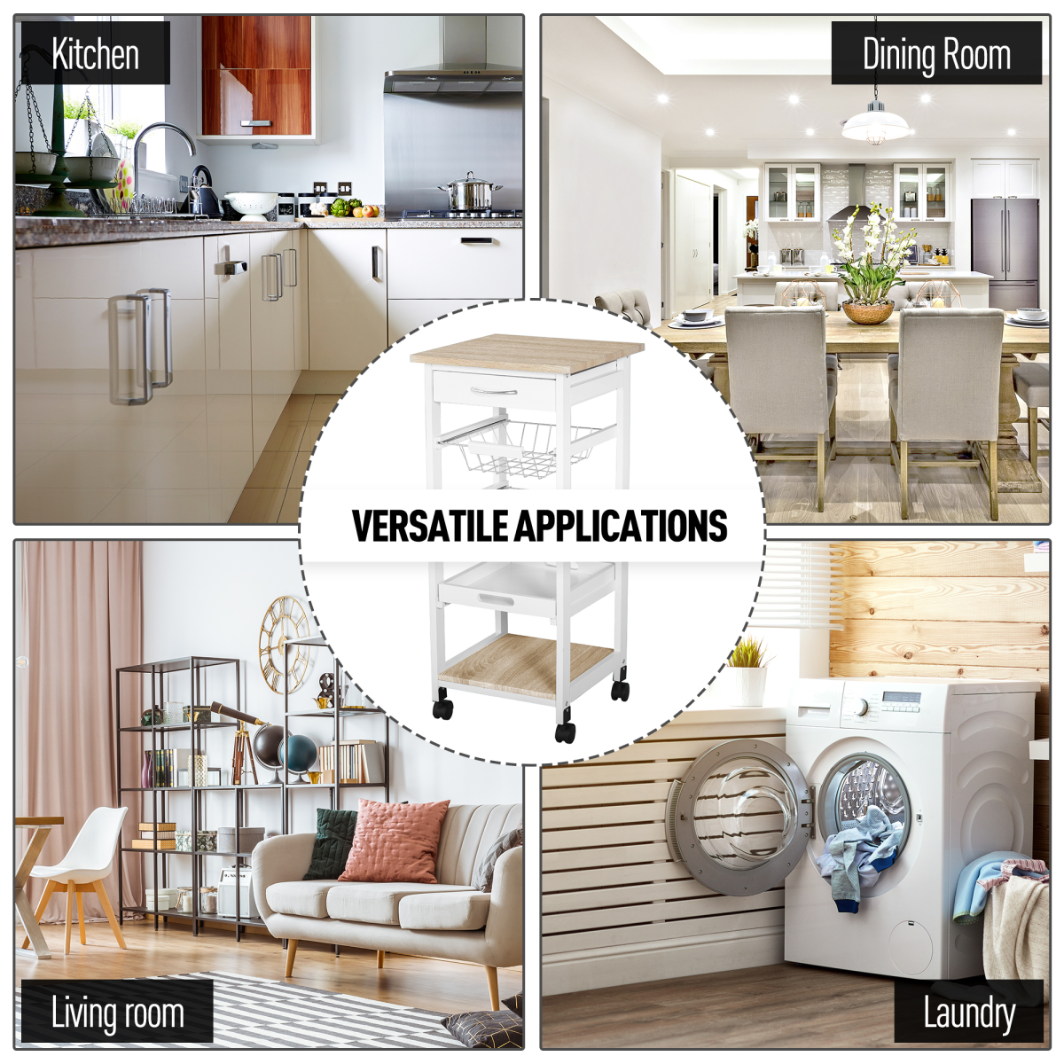 MDF Wood 5-Tier Kitchen Storage Trolley White - from HOMCOM
