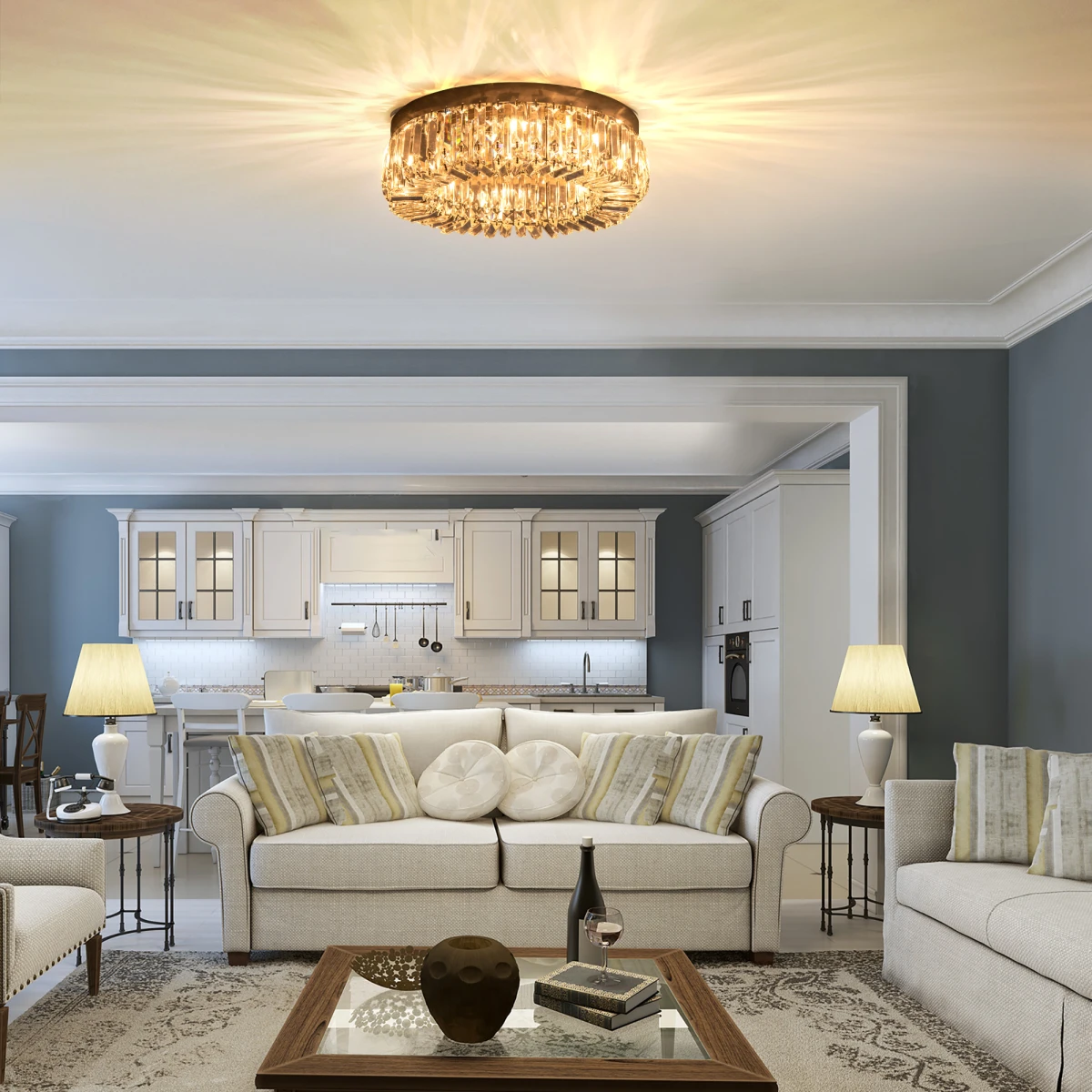 Crystal Ceiling Light 8 Bulbs Beads Home by HOMCOM