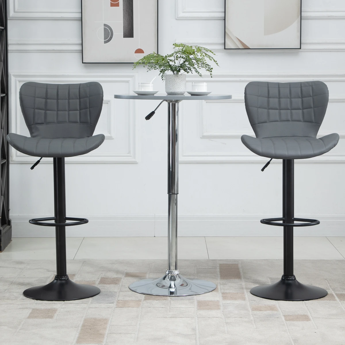 Unbranded Bar Stools Set of 2 Adjustable Height Swivel Bar Chairs with Footrest Grey -