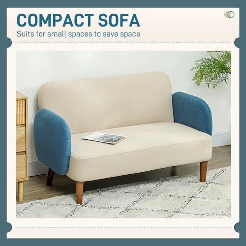 HOMCOM Modern 2 Seater Sofa w/ Rubber Wood Legs 130 x 74 x 76cm - Sofa